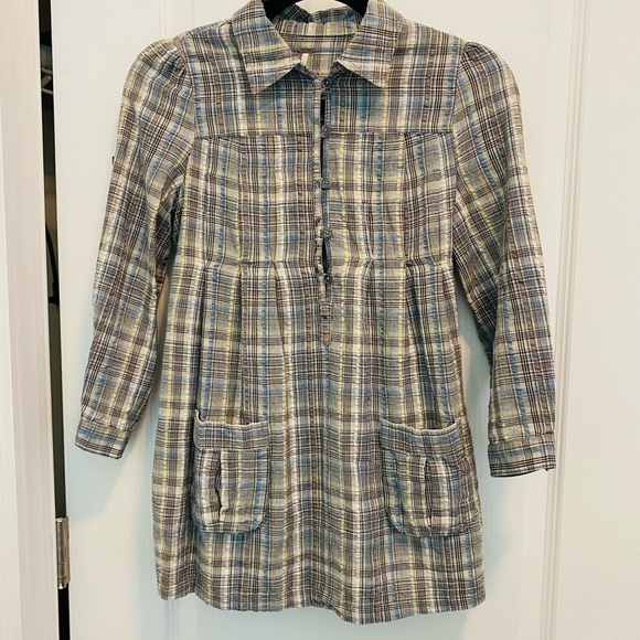 Free People Tops - Free People plaid Tunic Cotton Top Tie Back